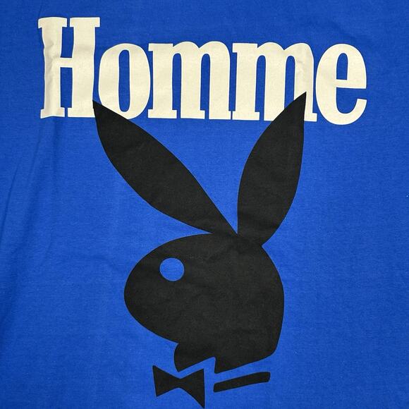 NWT Homme Femme x Playboy Bunny Collab Blue T Shirt Streetwear Men’s Size XL - Picture 2 of 7